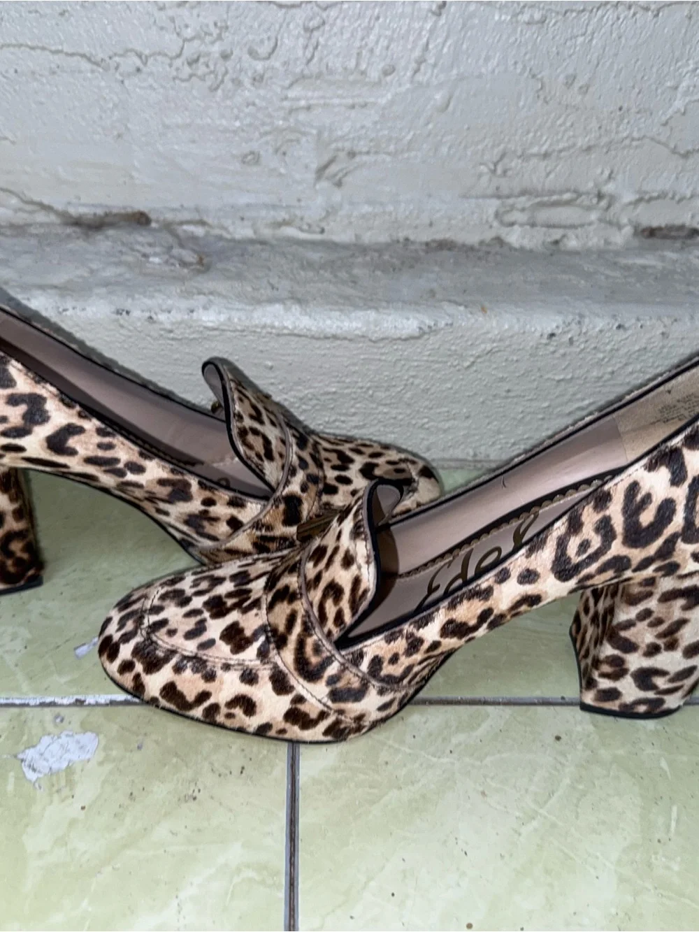 Sam Edelman Leopard Calf Hair Loafer Block Heel Buckle‎ Pump Mob Wife-8.5